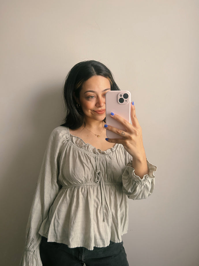 Thrifted Green Linen Top