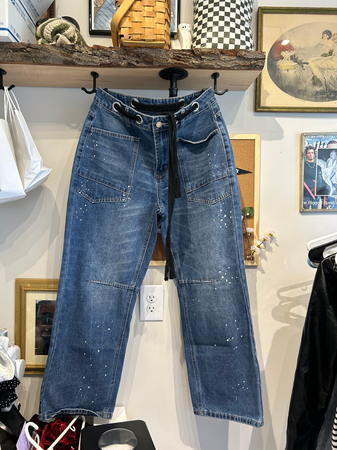 Thrifted Wide Leg Paint Splash Denim Pants